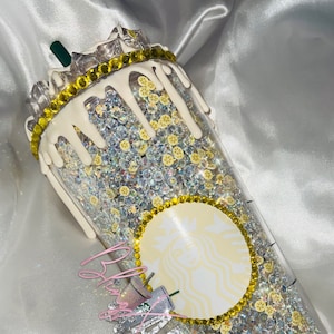 Banana Crème Crush Bling Tumbler –  Crystal-Filled Starbucks Cup, Loose Rhinestones, Sparkly Gift for Her, Custom Iced Coffee Cup