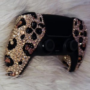 Leopard Print Luxe Bling PS5 Controller | Crystal Cheetah DualSense Controller | Bedazzled Gaming Controller