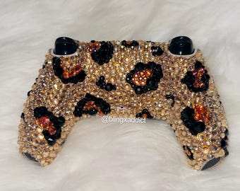 Leopard Print Luxe Bling PS5 Controller | Crystal Cheetah DualSense Controller | Bedazzled Gaming Controller