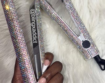 Bedazzled Crystal Flat Iron | Rhinestone Bling Hair Straightener | Custom 1” or 2” Styling Tool