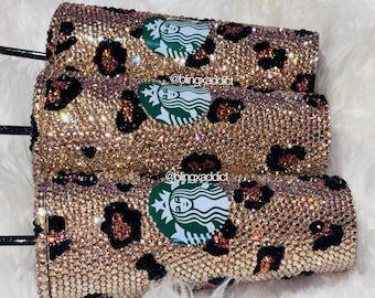 Custom Bedazzled Leopard Starbucks Tumbler: Rhinestone Bling Cup