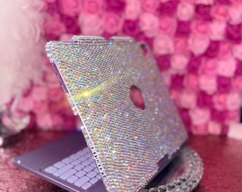 Custom Bling iPad Keyboard Case | 360 Rotating RGB Backlit Keyboard | Luxury Sparkly  Bedazzled Tablet Cover | Handmade iPad Accessory
