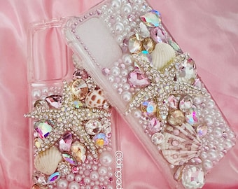 Bling Starfish Phone Case: Custom Seashells, Pearls & Gems