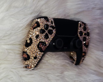 Leopard Print Luxe Bling PS5 Controller | Crystal Cheetah DualSense Controller | Bedazzled Gaming Controller