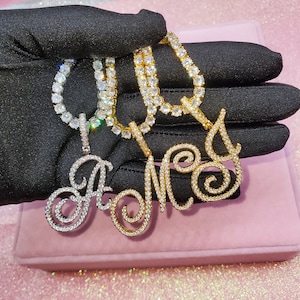 Alphabet Bling CZ Initial Tennis Chain Necklace