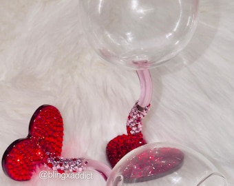 Wine My Heart - Red & Pink Crystal Ombre 10oz Glass Wine Goblets | Romantic Gift