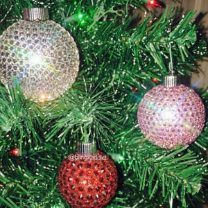 Custom Bling Rhinestone Christmas Ornaments | 2.5” & 3.1” | Handmade Sparkly Holiday Decor | Sets of 2, 3, 4 or 6 | Luxury Ornaments