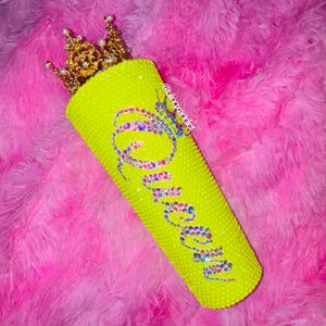 Queen Tingz Neon Yellow Crown Crystal Starbucks Tumbler Cup