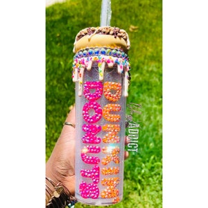 Donut Vibez – Vaso de cristal con purpurina de 573 ml / Vaso flotante con purpurina brillante / Artículos para beber con un toque dulce