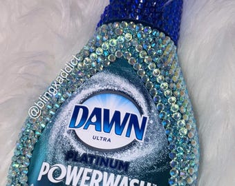 Botella de Bling Dawn Powerwash / Espray para platos con diamantes de imitación / Decoración de cocina / Cristal AB, Zafiro y Azul Lago / Espray de limpieza de lujo