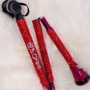 Crystal Bedazzled Foldable Walking Cane | Ergonomic Grip Handle | Supports Up to 350 lbs | Adjustable Height to 6’5” | Custom Name Option Red