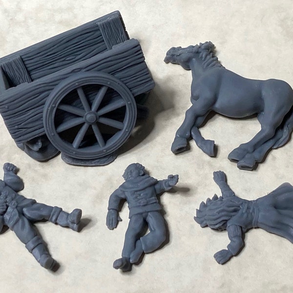 Broken cart and casualties terrain piece | 28mm miniatures