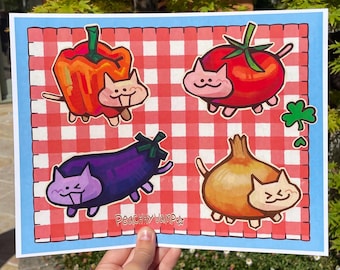 cute vegetable cats art print