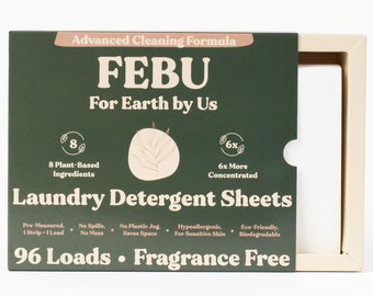 FEBU Advanced Cleaning Laundry Detergent Sheets | 96 Loads, 96 Strips, Fragrance Free | Ultra Concentrated Laundry Strips for Sensitive Skin