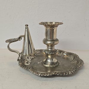 Candelabro antiguo de plata chapada de Wm. Rogers & Son, candelabro de pan de International Silver Co, portavelas de estilo victoriano con asa para el dedo