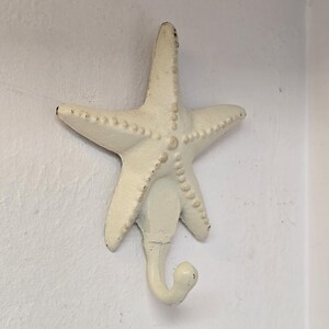 Vintage Cast Iron Starfish Wall Hook White Coastal Beach Decor Nautical Towel Robe Key Hook Rustic Ocean Wall Hanger