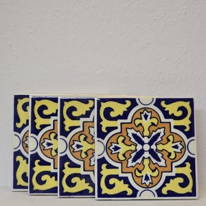 Vintage Ceramic Tiles – 4 Spanish Talavera Pattern & 3 Folk Art Bird Design – Hand-Painted Decorative Tiles for Crafts, Coasters