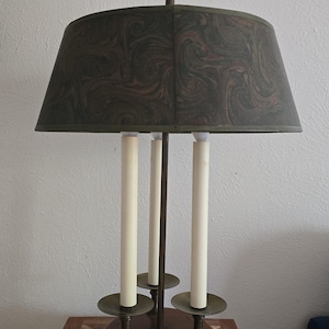 Vintage Bouillotte Candlestick Table Lamp with Swirled Metal Shade – French Empire Style Lighting