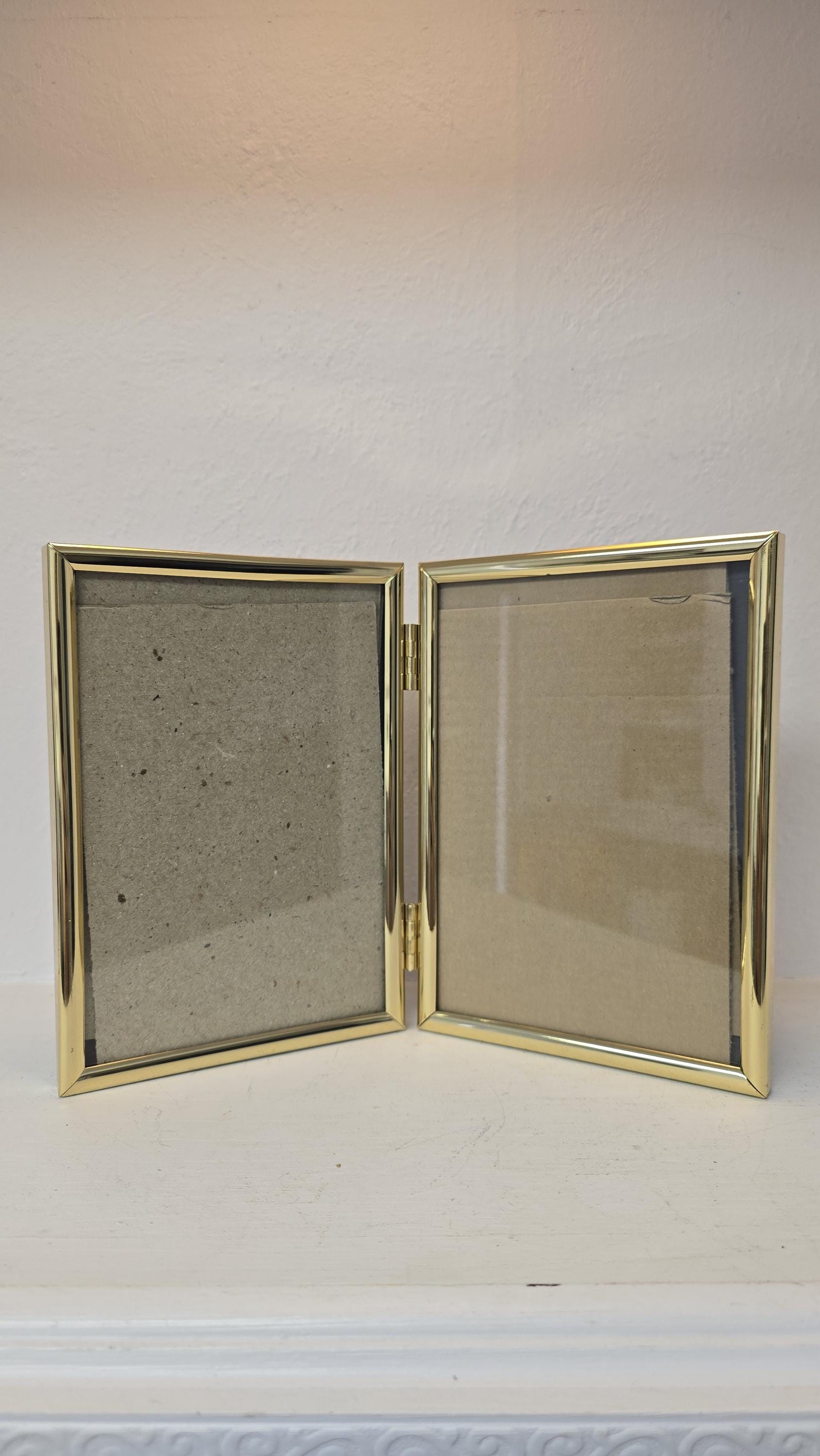 Vintage Gold Double Hinged Picture Frame – 5x7 Brass Tone Folding Photo ...