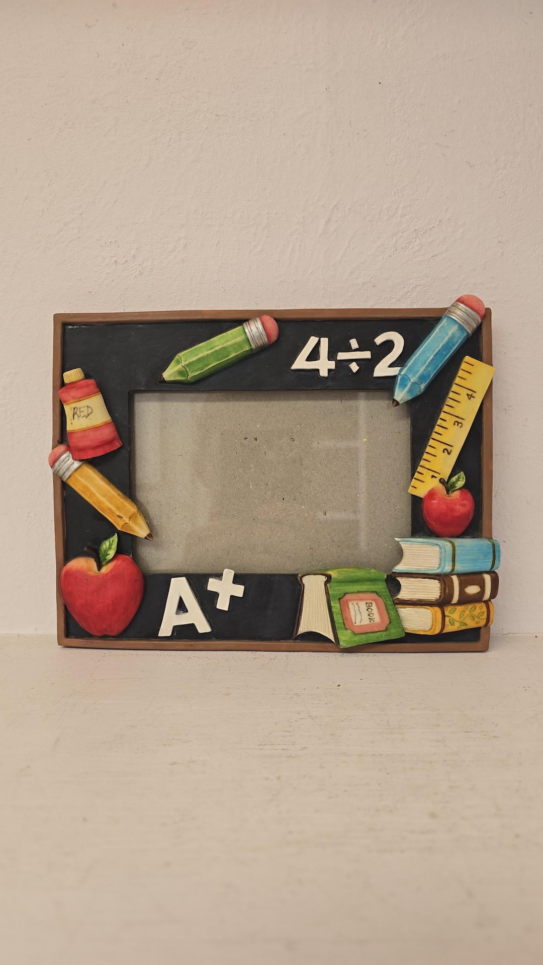 Vintage 4x6" Teacher Picture Frame – School Theme With Apple, Books ...
