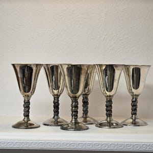 Set of 6 Vintage Roma S.L Madrid Silver-Plated Cordial Goblets – 5.5” Collectible Barware with Rustic Charm, Patina & Wear