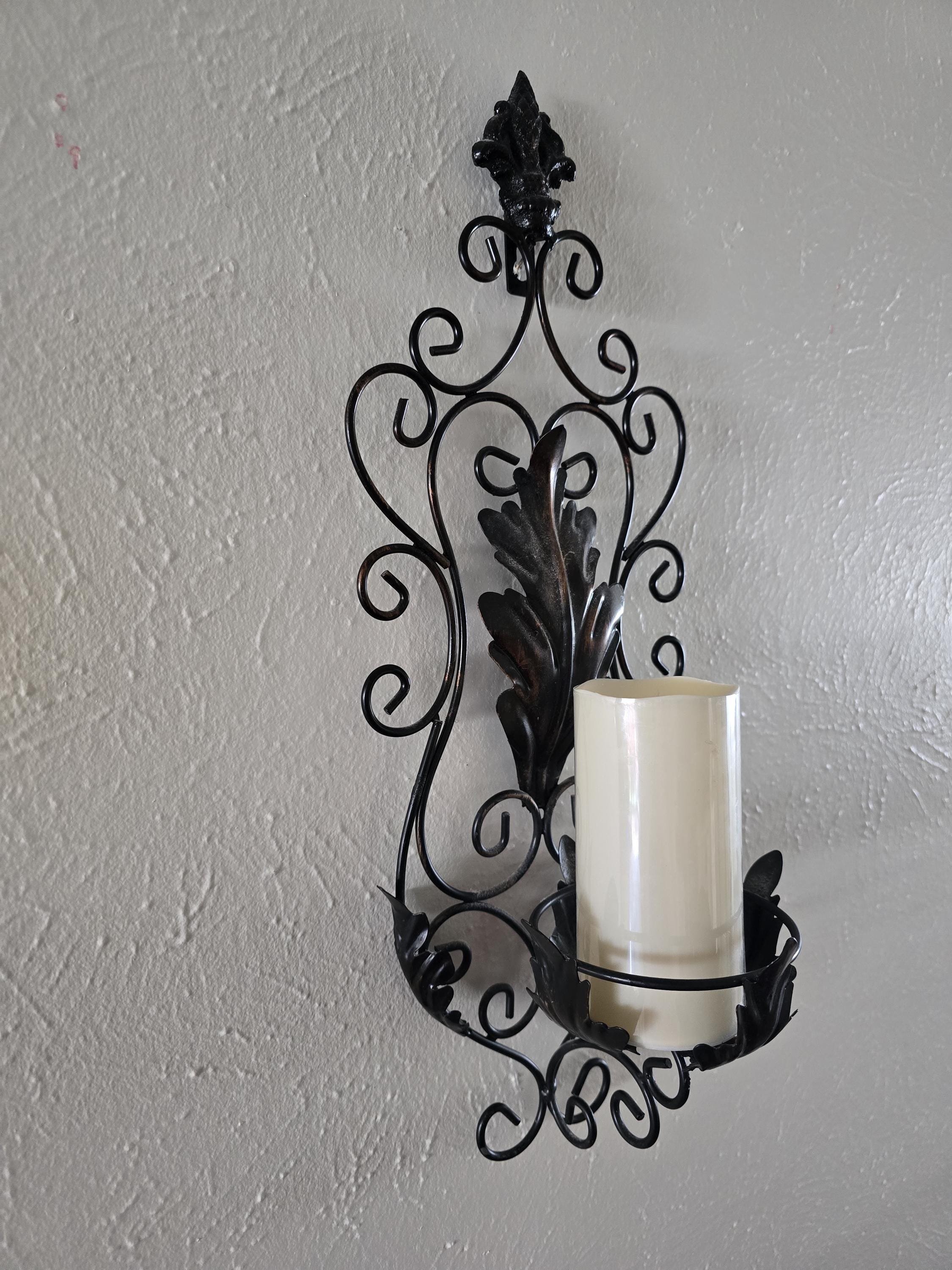 Vintage Wrought Iron Wall Candle Sconce - 19