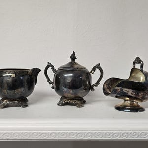 Vintage Silverplated Sugar Scuttle, Sugar Bowl, and Creamer Set, Elegant Silverplate Serveware, Classic Tea Set Décor