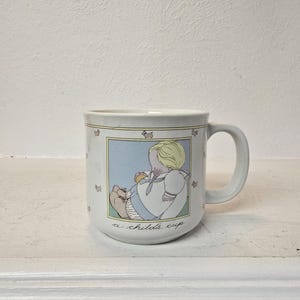 Michael & Company 'A Child's Cup' with Wee Boy, Mini Painted Dogs Inside and Outside, Ceramic Cup, Gift for Little Boy, Collectible Kids Cup