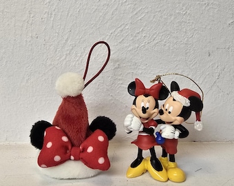 Disney Weihnachtsschmuck, Mickey & Minnie Figur, Minnie Plüsch-Weihnachtsmütze, Urlaub Dekor, Sammler Disney Ornament Set