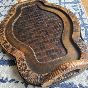 Large 26x 17.5&quot; Vintage Wicker Wooden Tray – Handmade Wooden Platter, Rustic Farmhouse Centerpiece, Serving Tray, Natural Wood Home Decor