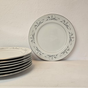 Vintage Harmony House Fine China Dessert Plates - Platinum Garland Pattern, 7 3/4&quot; - Elegant Silver Trim - Made in Japan - sold as Set of 4