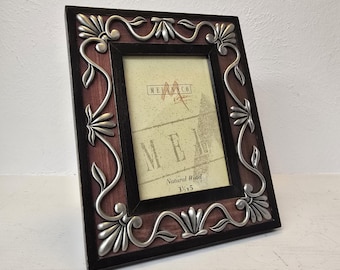 Vintage Mellanco Vogue Picture Frame, 3.5x5 Photo Frame, Wood Frame with Ornate Metal Overlay, Tabletop Home Decor