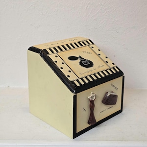 Vintage Paris Wooden Storage Box – 47 Rue de Opéra – French Fashion Decoupage – 5.5&quot;x6&quot; Rustic Chic Decor