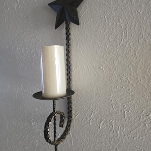 Rustic 20&quot; Metal Star Wall Candle Holder, Vintage Wall Sconce, Farmhouse Wall Decor, Texas Style, One Star Candle Holder