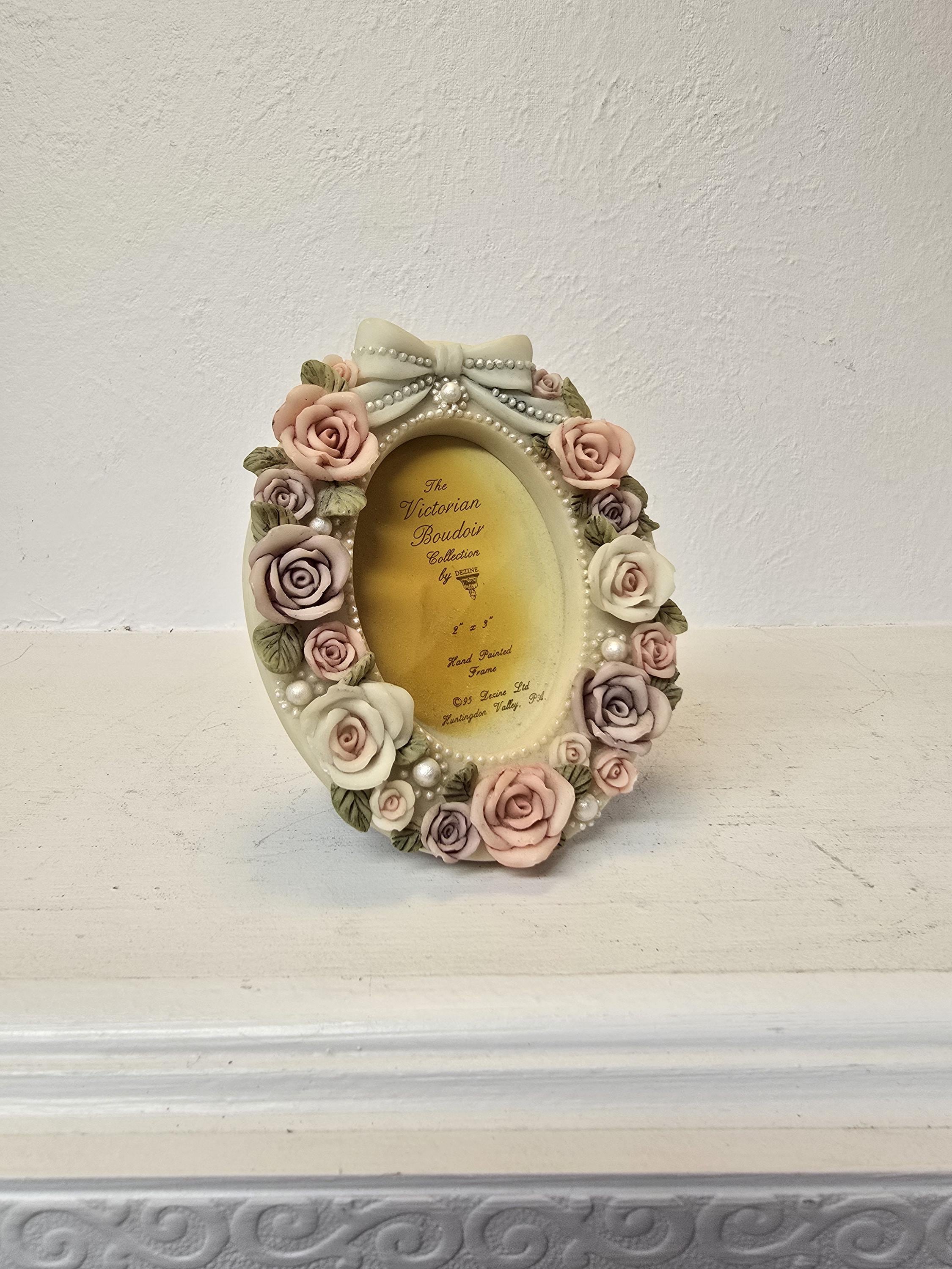 Hand Painted 1993 Picture Frame 2x3” by Dezine– Victorian Rose