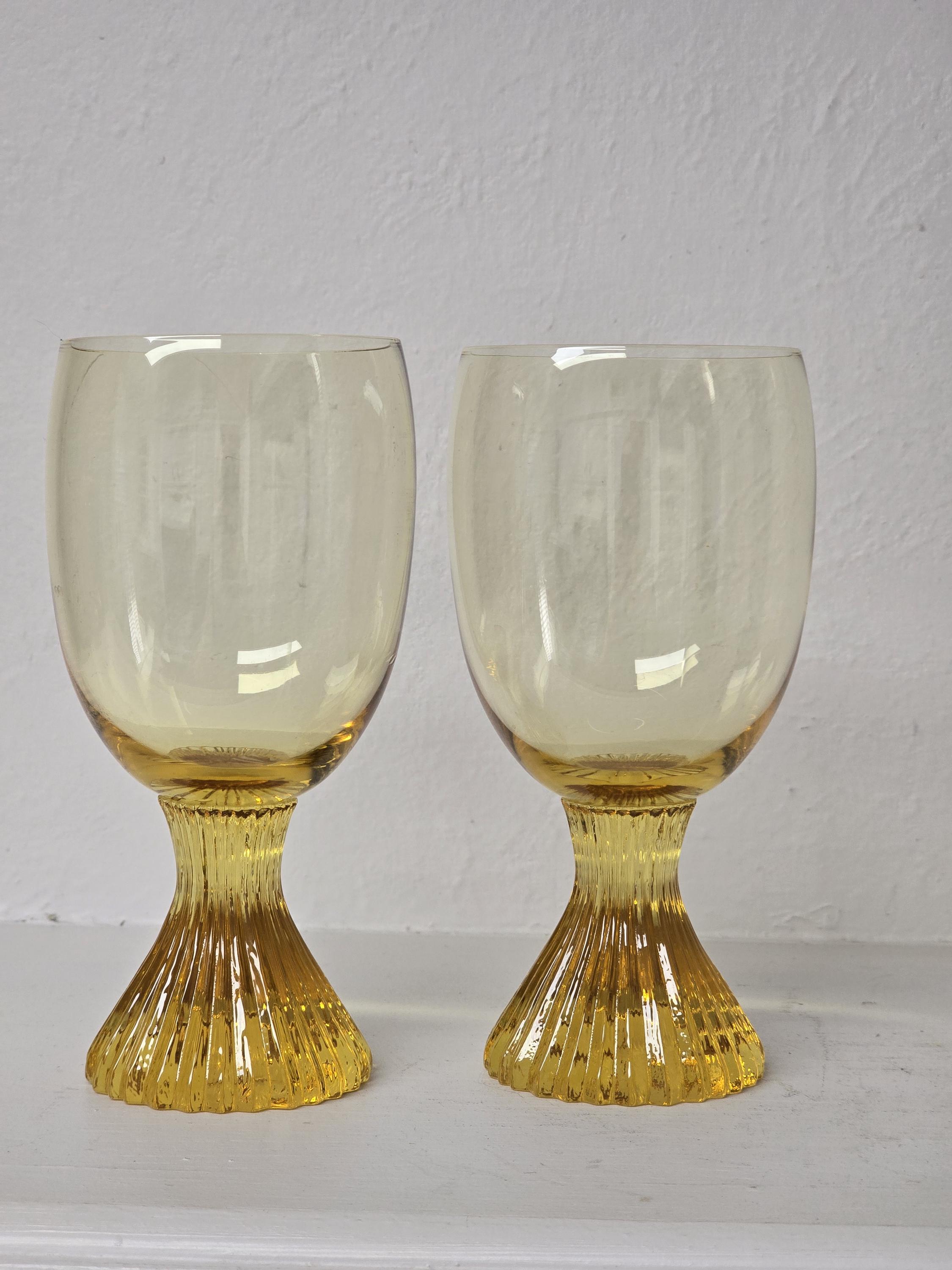 AS IS: Set of 2 Vintage Lenox Buttercup yellow "Tempo" Handblown Crystal Wine Glasses 1976–1983