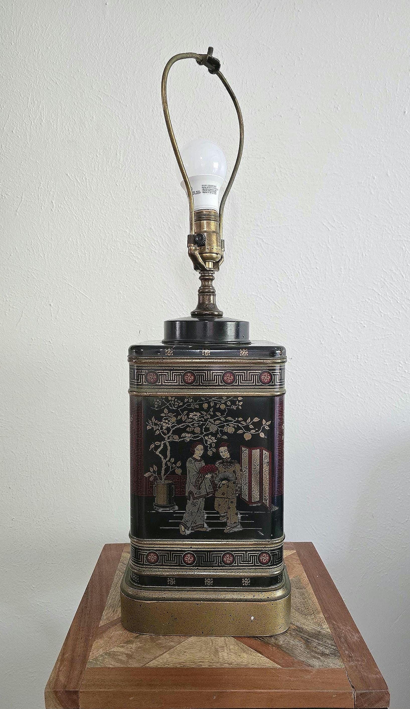 TUCKER C-750 オイル＆ガソリンランプ Vintage Frederick Cooper Chinoiserie Tea Tin Table Lamp, Black