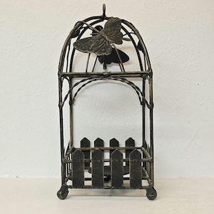 Vintage Metal Birdcage-Style Candle Holder with Dragonflies & Butterflies – Rustic Garden Décor, Over 10&quot; Tall, Decorative Lantern