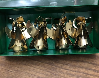 Set of 4 Vintage Brass Angel Napkin Holders, Christmas Table Decor, Holiday Dinner Setting, Mid Century Style
