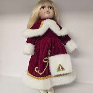 Burton Porcelain Christmas Doll 16&quot;, Blond Doll in Red Christmas Outfit, Collectible Holiday Gift, Vintage Christmas Decor, Doll Enthusiasts