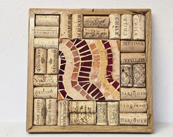 Rustic Handcrafted Mosaic Trivet – 8.5"x8.5" Recycled Wine Cork & Tile Hot Pad, Heat-Resistant Kitchen Decor