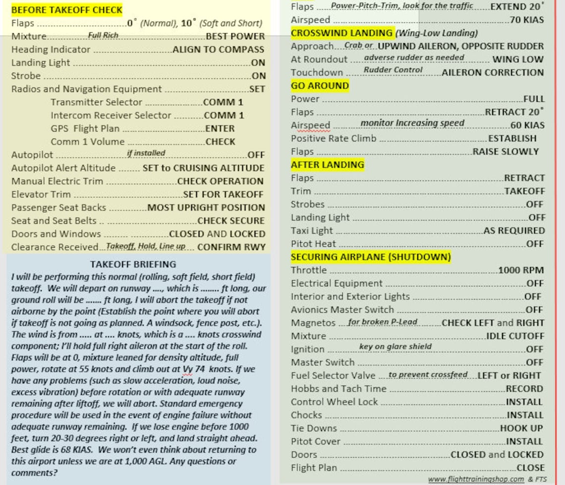 Cessna 172 Extended Quick Reference Checklist for Pilots. Durable ...