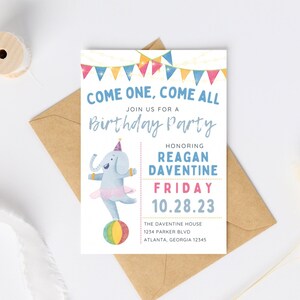 Circus birthday invitation digital template, 5x7, printable
