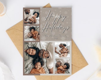 Neutral tone christmas greeting card digital template, 5x7, printable