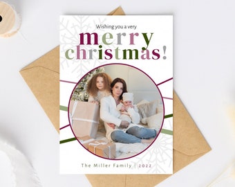 Pink Christmas greeting card digital template, 5x7, printable