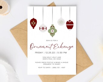 Ornament exchange digital download invitation template, editable, printable, instant download, Christmas, holiday party, invite template