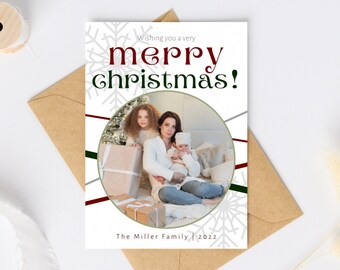 Whimsical Christmas greeting card digital template, printable, 5x7