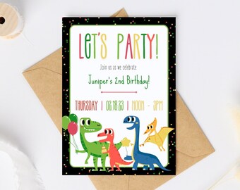 Dinosaur birthday invitation digital template, printable, 5x7