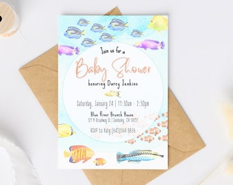 Under the sea baby shower invitation digital template, printable, 5x7