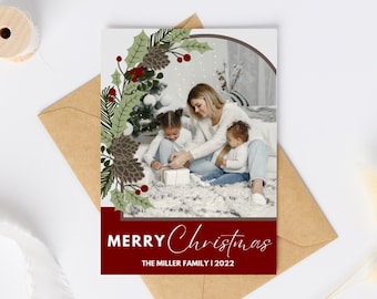 Holly arch Christmas greeting card digital template, template 5x7